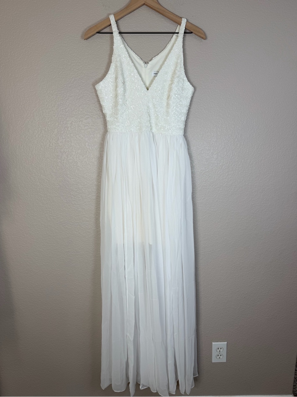 Dress The Population Lori Sequin Chiffon White Maxi Dress Small NEW $498 Bride